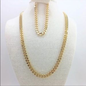 NEW MEN GOLD LINK CUBAN NECKLACE & BRACELET